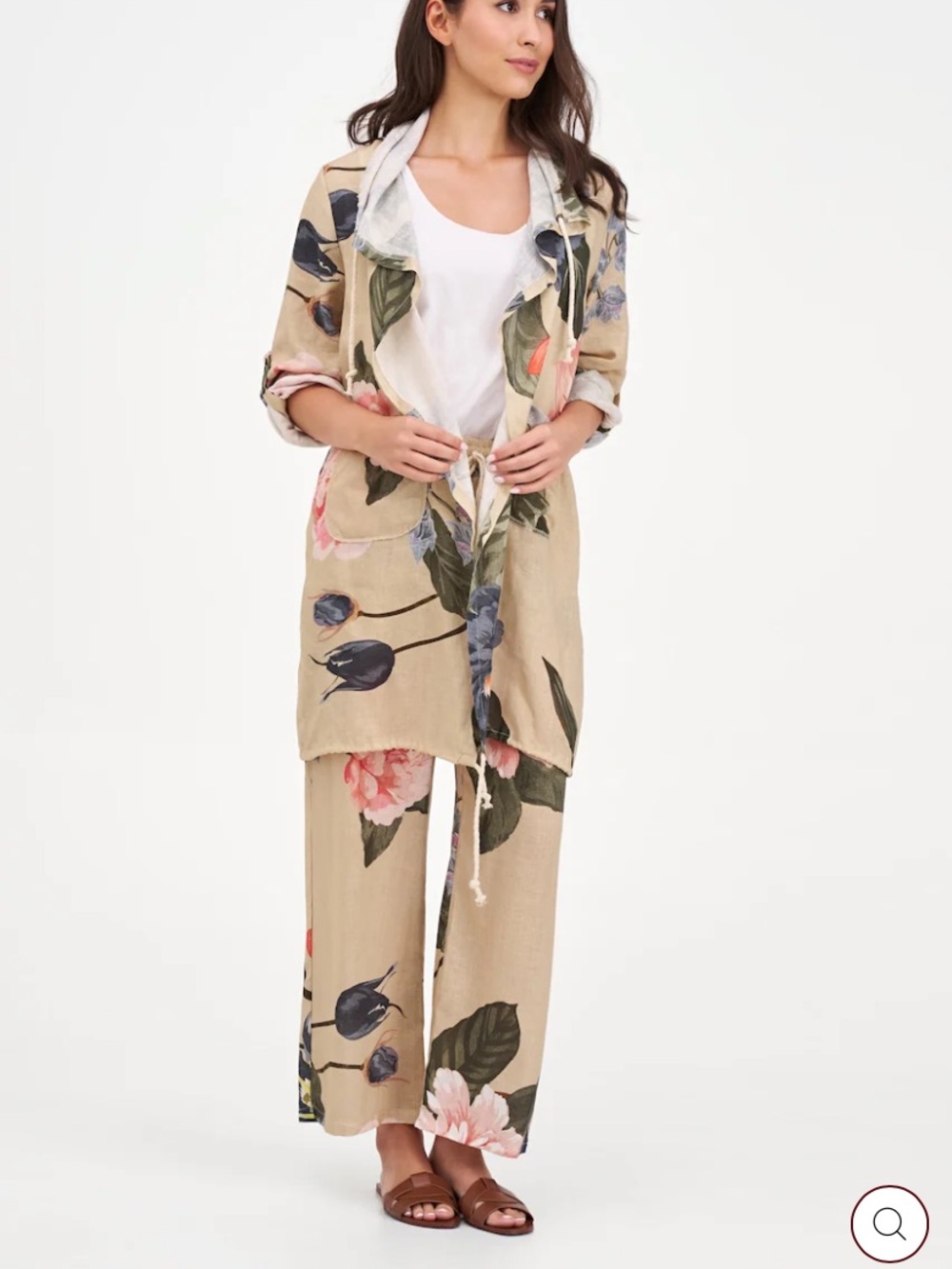 Floral Lightweight Linen blend Duster - Oat and Pink Floral - Picture 3 of 7